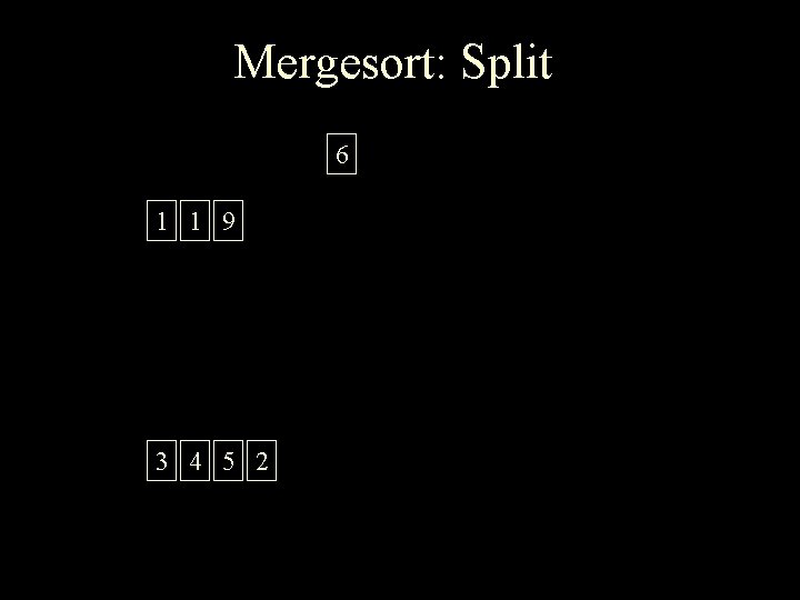 Mergesort: Split 6 1 1 9 3 4 5 2 