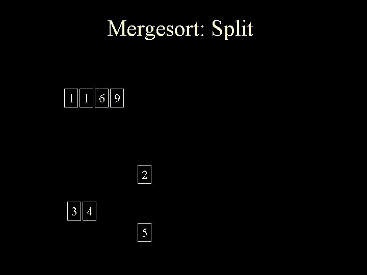 Mergesort: Split 1 1 6 9 2 3 4 5 