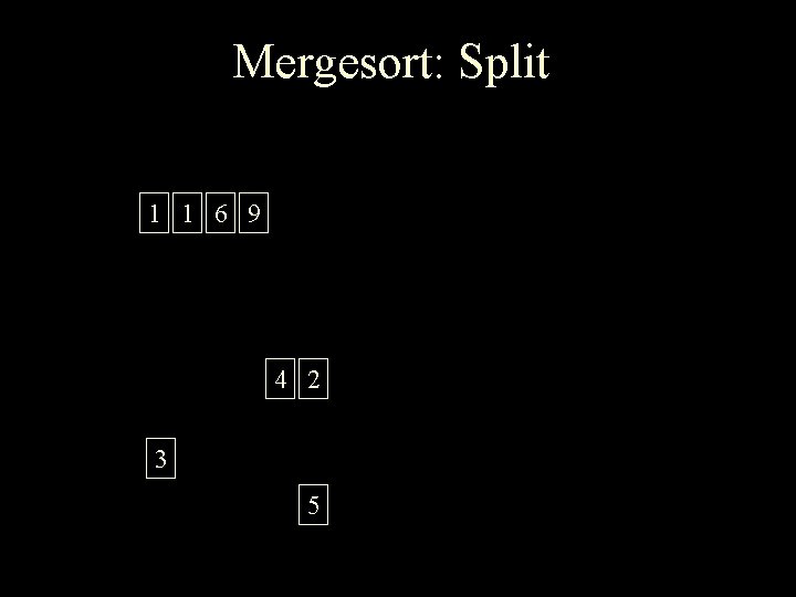 Mergesort: Split 1 1 6 9 4 2 3 5 