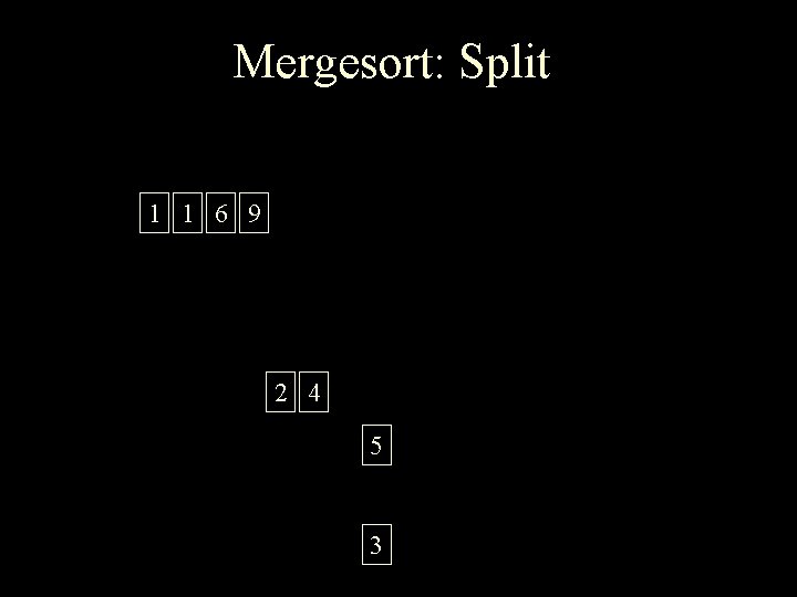 Mergesort: Split 1 1 6 9 2 4 5 3 