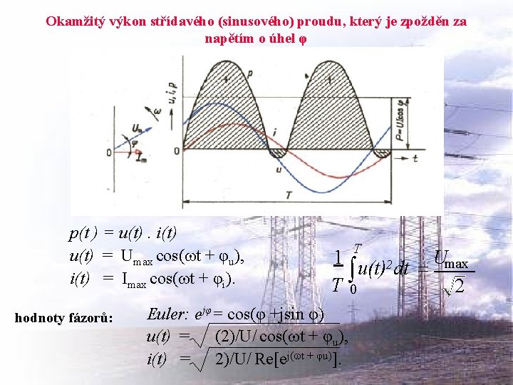 Okamžitý výkon střídavého (sinusového) proudu, který je zpožděn za napětím o úhel φ p(t Okamžitý výkon střídavého (sinusového) proudu, který je zpožděn za napětím o úhel φ p(t