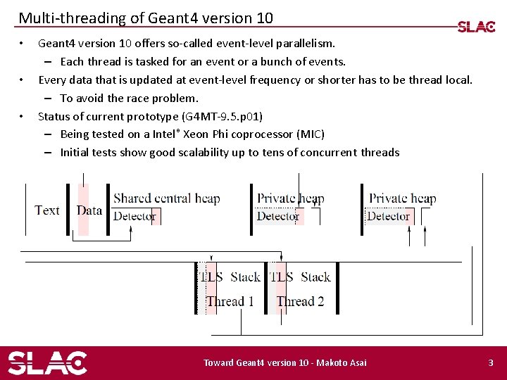 Multi-threading of Geant 4 version 10 • • • Geant 4 version 10 offers