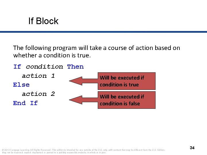 If Block The following program will take a course of action based on whether