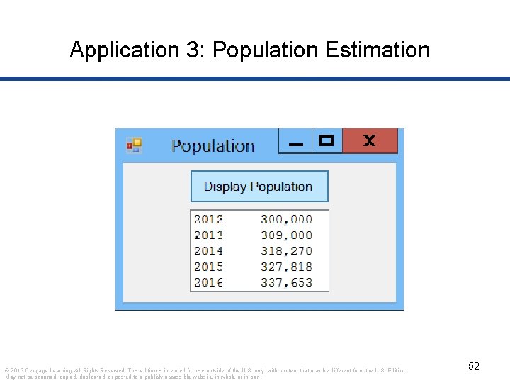 Application 3: Population Estimation © 2013 Cengage Learning. All Rights Reserved. This edition is