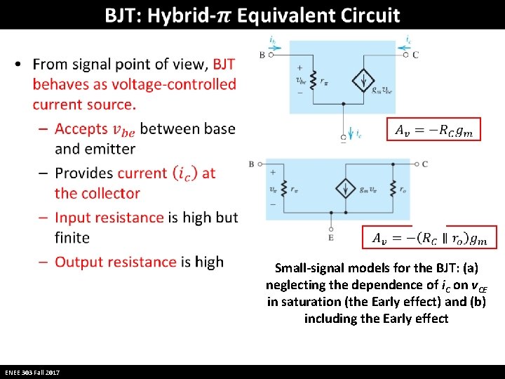 • Small-signal models for the BJT: (a) neglecting the dependence of i. C • Small-signal models for the BJT: (a) neglecting the dependence of i. C