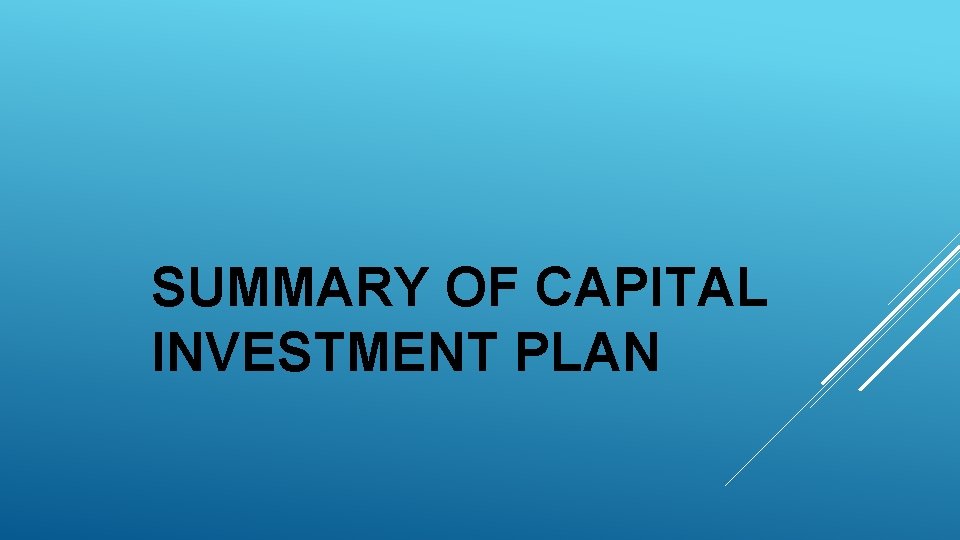 SUMMARY OF CAPITAL INVESTMENT PLAN 