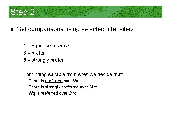 Step 2. l Get comparisons using selected intensities 1 = equal preference 3 =