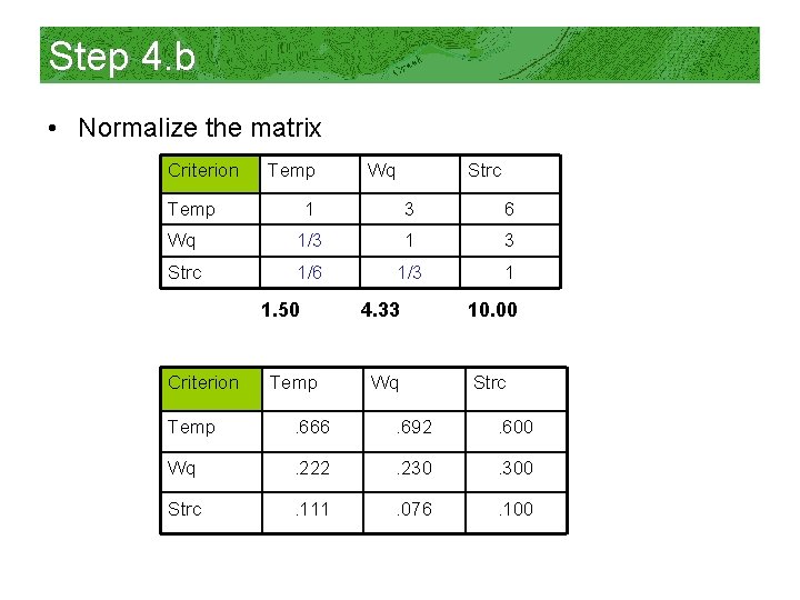 Step 4. b • Normalize the matrix Criterion Temp Wq Strc 1 3 6