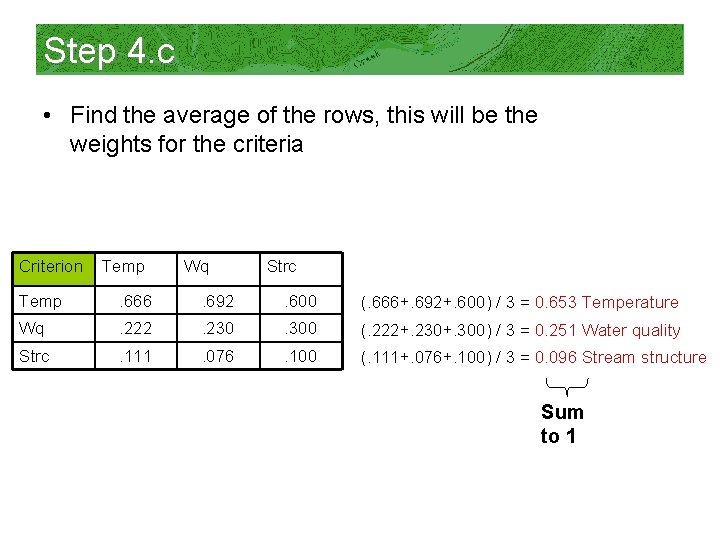 Step 4. c • Find the average of the rows, this will be the