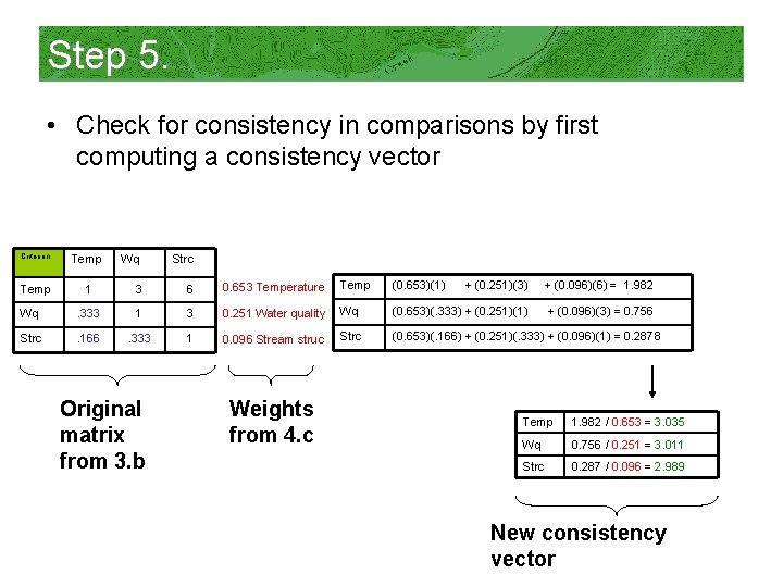 Step 5. • Check for consistency in comparisons by first computing a consistency vector
