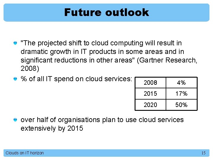 Future outlook "The projected shift to cloud computing will result in dramatic growth in