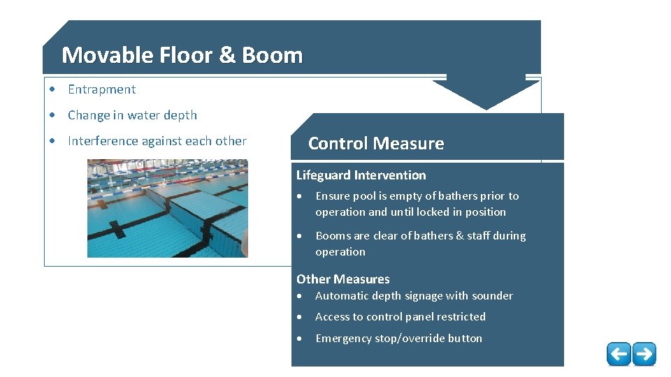 Movable Floor & Boom Entrapment Change in water depth Control Measure Interference against each