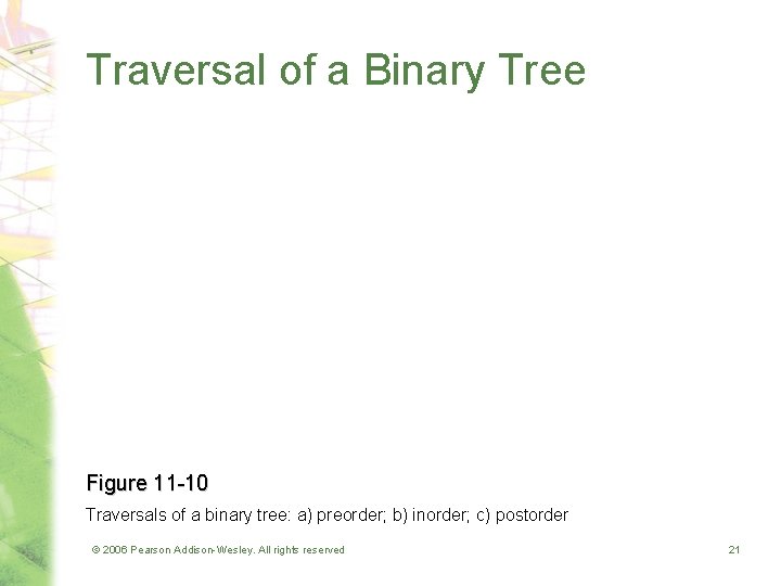 Traversal of a Binary Tree Figure 11 -10 Traversals of a binary tree: a)
