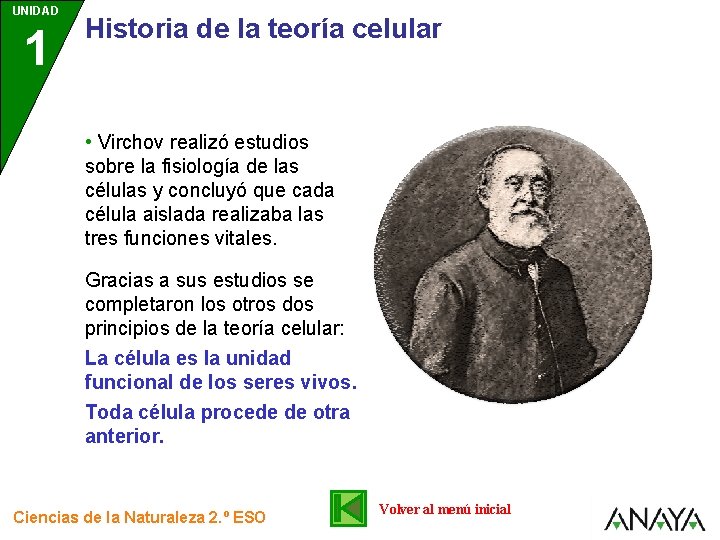 UNIDAD 1 Historia de la teoría celular • Virchov realizó estudios sobre la fisiología