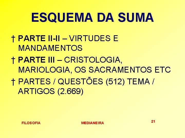 ESQUEMA DA SUMA † PARTE II-II – VIRTUDES E MANDAMENTOS † PARTE III –