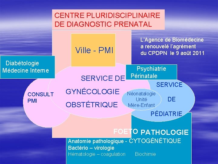 CENTRE PLURIDISCIPLINAIRE DE DIAGNOSTIC PRENATAL Ville - PMI Diabétologie Médecine Interne CONSULT PMI L’Agence