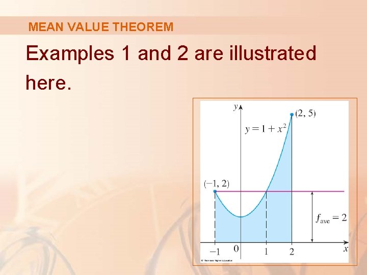 MEAN VALUE THEOREM Examples 1 and 2 are illustrated here. 