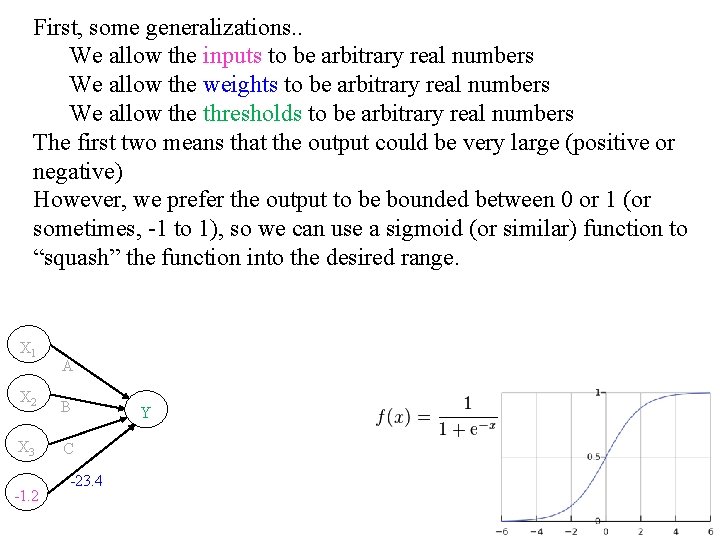 First, some generalizations. . We allow the inputs to be arbitrary real numbers We