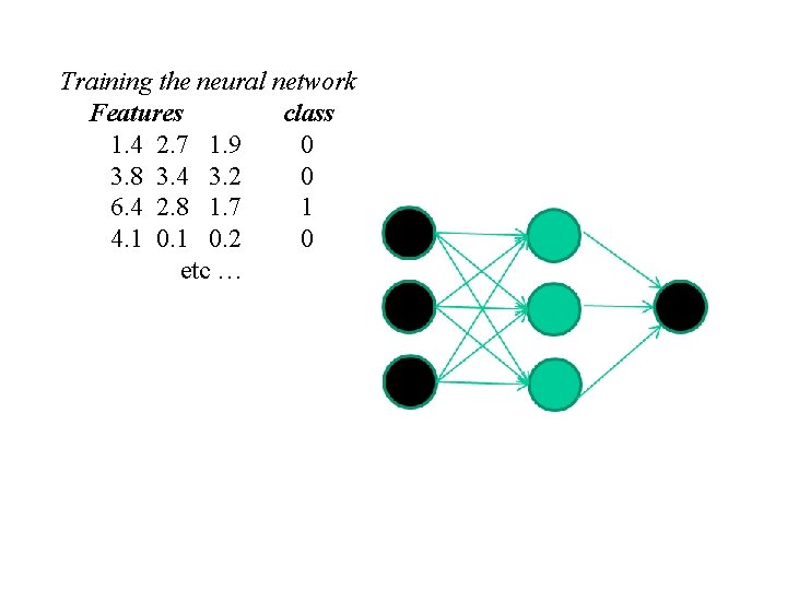 Training the neural network Features class 1. 4 2. 7 1. 9 0 3.