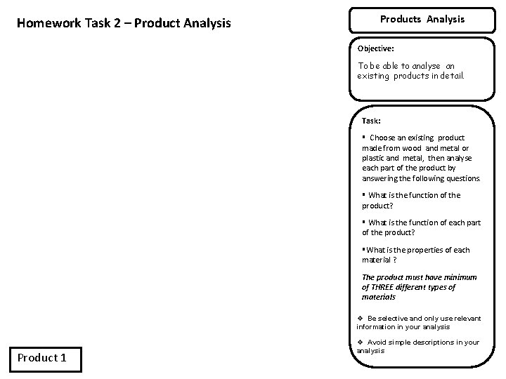 Products Analysis Homework Task 2 – Product Analysis Objective: To be able to analyse