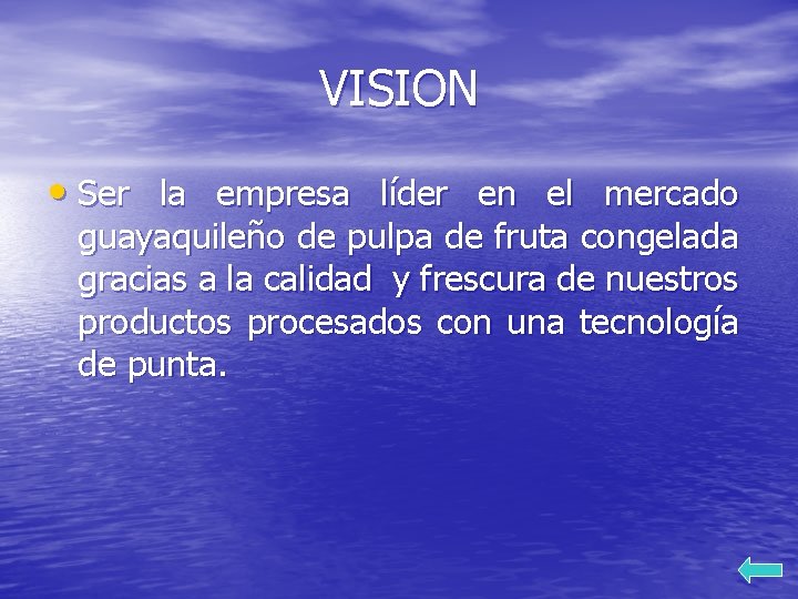 VISION • Ser la empresa líder en el mercado guayaquileño de pulpa de fruta