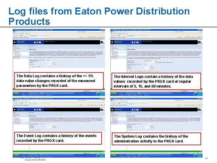 Log files from Eaton Power Distribution Products The Data Log contains a history of