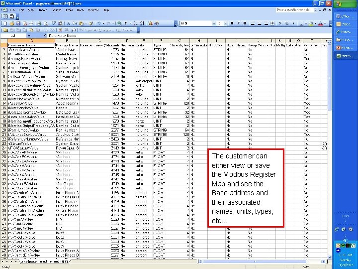 The customer can either view or save the Modbus Register Map and see the