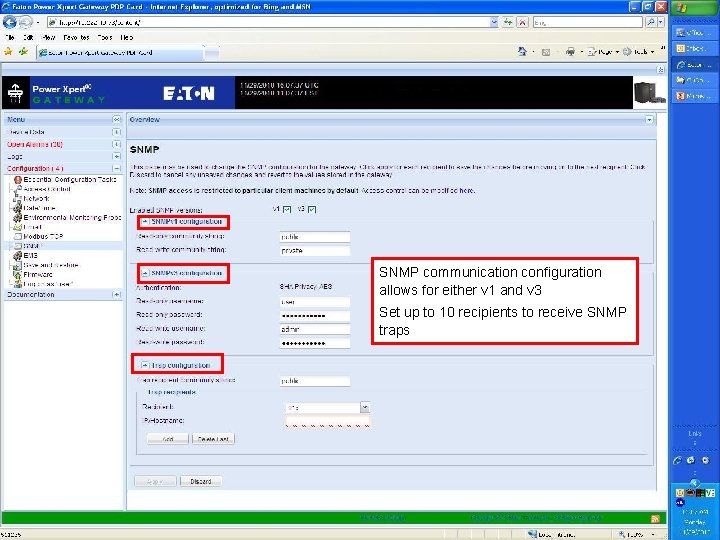 SNMP communication configuration allows for either v 1 and v 3 Set up to