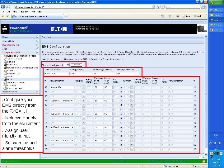Configure your EMS directly from the PXGX UI • Retrieve Panels from the equipment