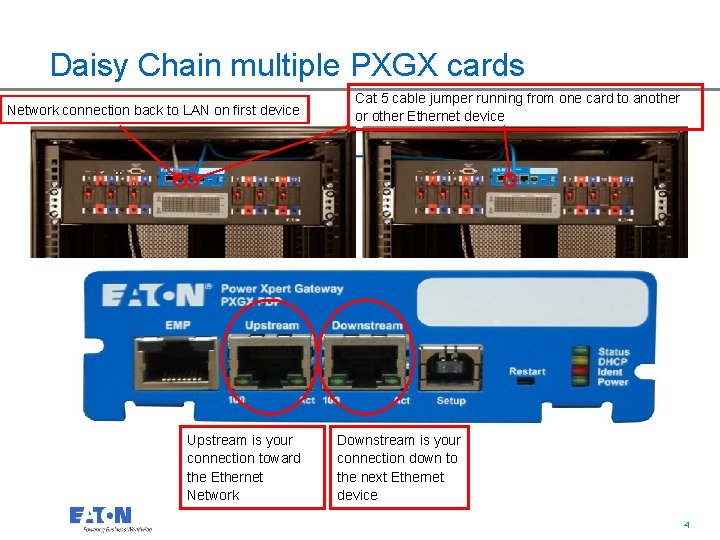 Daisy Chain multiple PXGX cards Network connection back to LAN on first device Upstream