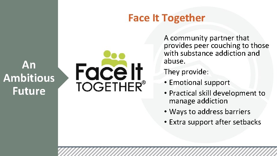 Face It Together An Ambitious Future A community partner that provides peer couching to