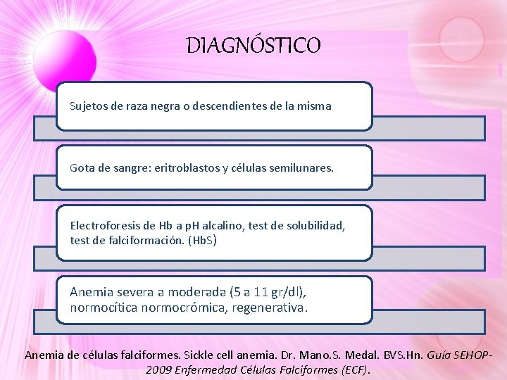 DIAGNÓSTICO Sujetos de raza negra o descendientes de la misma Gota de sangre: eritroblastos DIAGNÓSTICO Sujetos de raza negra o descendientes de la misma Gota de sangre: eritroblastos
