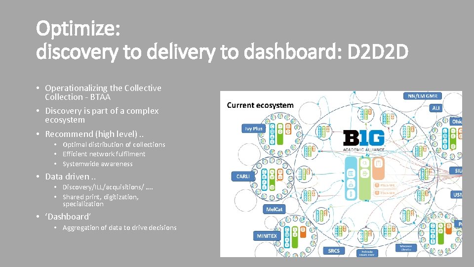 Optimize: discovery to delivery to dashboard: D 2 D 2 D • Operationalizing the