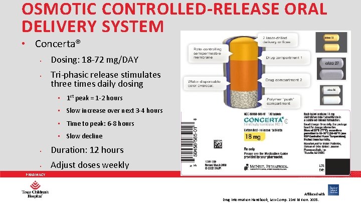OSMOTIC CONTROLLED-RELEASE ORAL DELIVERY SYSTEM • Concerta® • • Dosing: 18 -72 mg/DAY Tri-phasic