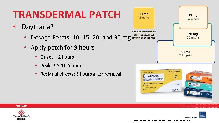 TRANSDERMAL PATCH • Daytrana® • Dosage Forms: 10, 15, 20, and 30 mg •