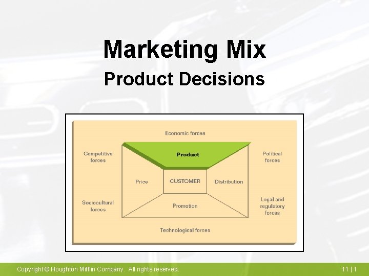 Marketing Mix Product Decisions Copyright © Houghton Mifflin Company. All rights reserved. 11 |