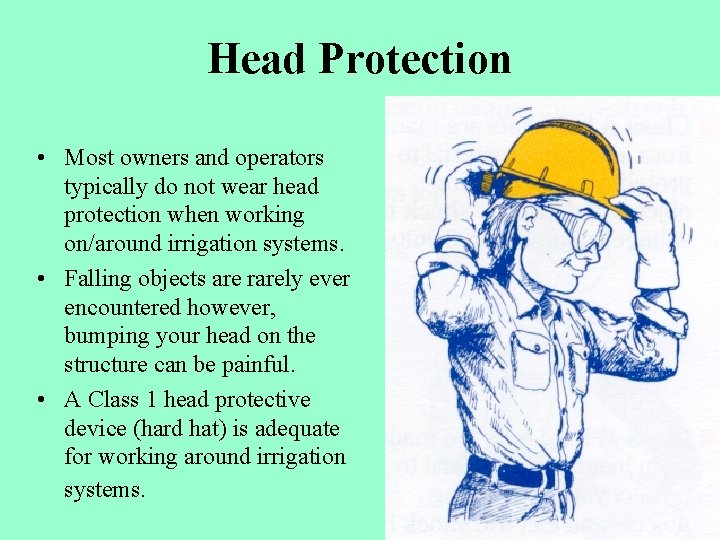 Head Protection • Most owners and operators typically do not wear head protection when