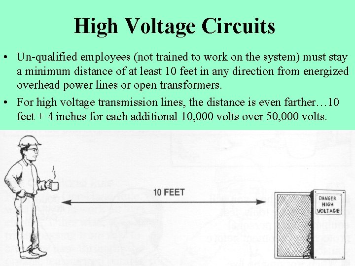High Voltage Circuits • Un-qualified employees (not trained to work on the system) must