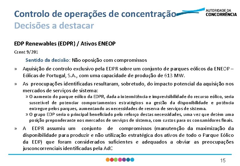 Controlo de operações de concentração Decisões a destacar EDP Renewables (EDPR) / Ativos ENEOP