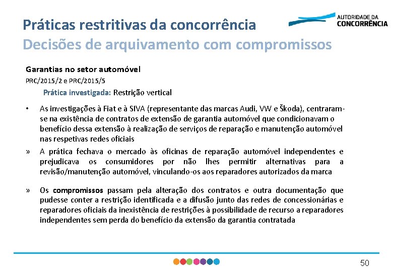 Práticas restritivas da concorrência Decisões de arquivamento compromissos Garantias no setor automóvel PRC/2015/2 e