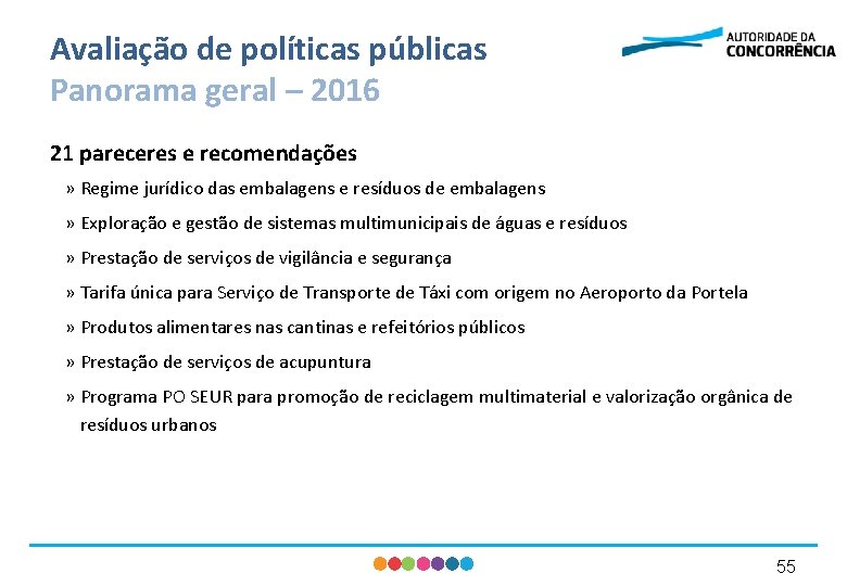 Avaliação de políticas públicas Panorama geral – 2016 21 pareceres e recomendações » Regime