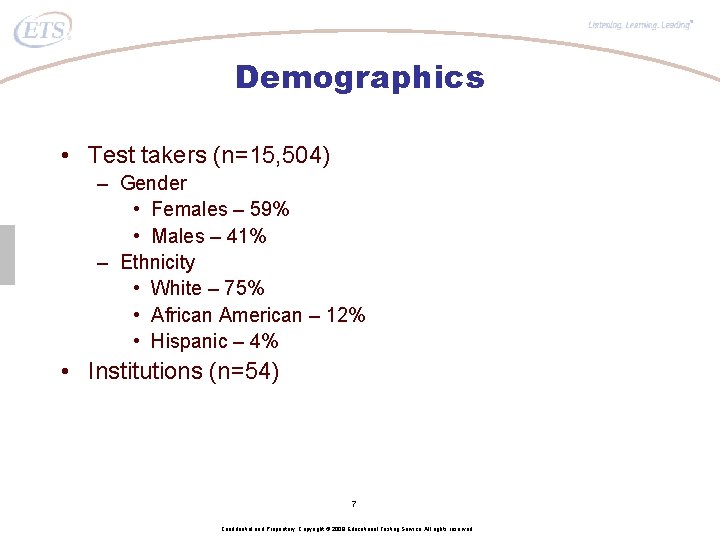 ® Demographics • Test takers (n=15, 504) – Gender • Females – 59% •