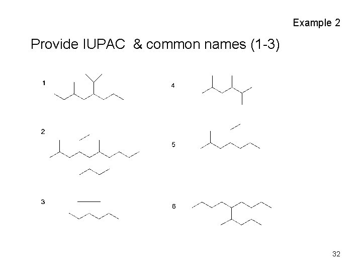 Example 2 Provide IUPAC & common names (1 -3) 32 