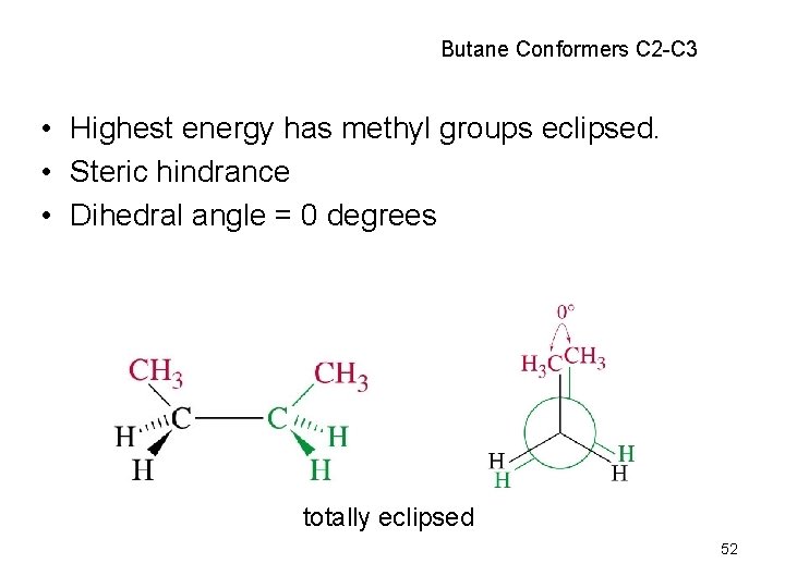 Butane Conformers C 2 -C 3 • Highest energy has methyl groups eclipsed. • Butane Conformers C 2 -C 3 • Highest energy has methyl groups eclipsed. •