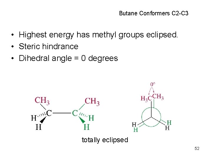 Butane Conformers C 2 -C 3 • Highest energy has methyl groups eclipsed. •