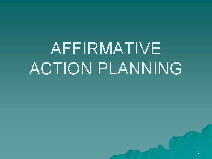 AFFIRMATIVE ACTION PLANNING 1 