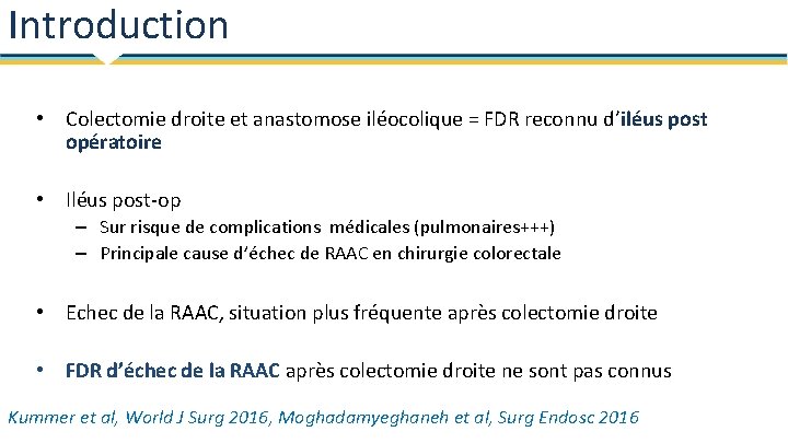 Introduction • Colectomie droite et anastomose iléocolique = FDR reconnu d’iléus post opératoire •