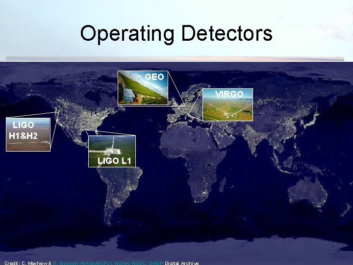 Operating Detectors GEO VIRGO LIGO H 1&H 2 LIGO L 1 