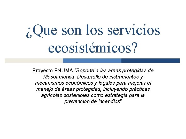 ¿Que son los servicios ecosistémicos? Proyecto PNUMA “Soporte a las áreas protegidas de Mesoamérica: