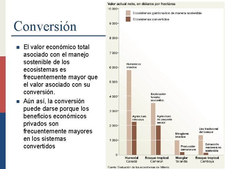 Conversión n n El valor económico total asociado con el manejo sostenible de los